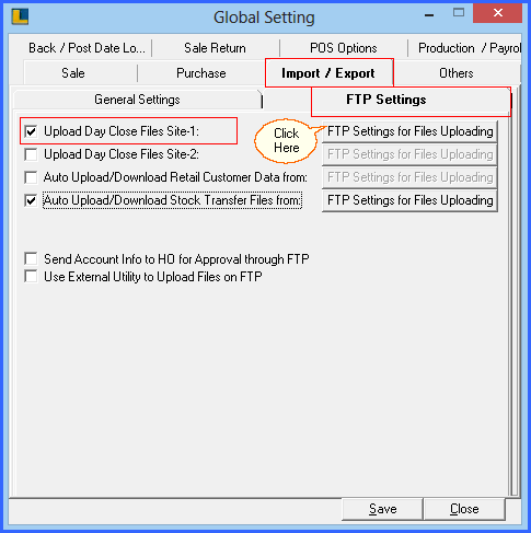 ftp settings Global Settings